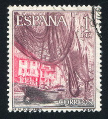 Boat and nets in Cudillero Harbour