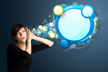 Young woman with abstract modern speech bubble