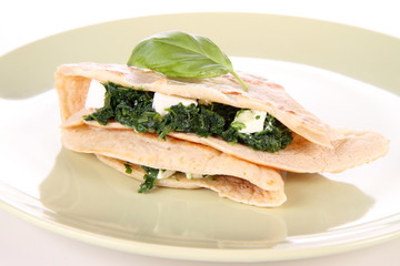 Pancake with spinach and feta cheese