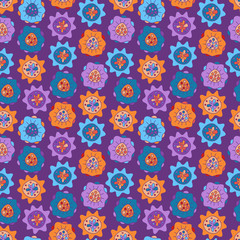 Seamless pattern with bright abstract flowers