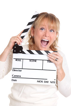 Woman holding a film slate