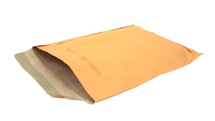 Old brown envelope isolated on white for reuse