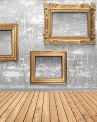 wall and wood with golden frameworks