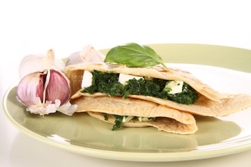 Pancake with spinach and feta cheese