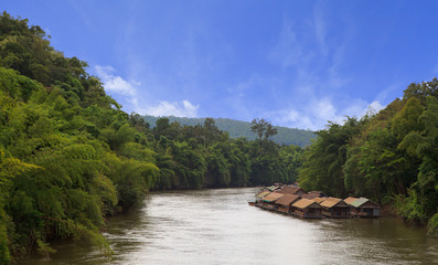 Raft houses in the river