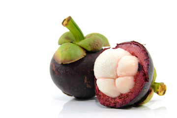 tropical mangosteen fruit on white background