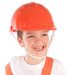 Portrait of boy in orange helmet, insulation