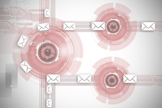 Technology wheels interface moving mail symbols - Powered by Adobe