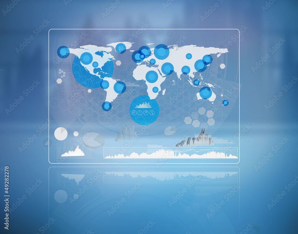 Poster futuristic screen with the world map