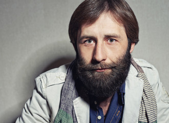 Portrait of the man with a big beard and mustachio