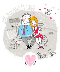 Valentine Card with couple on bench