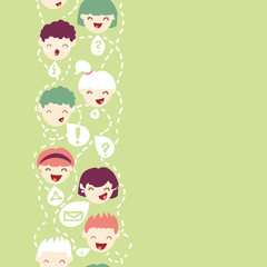 Vector people talking vertical seamless pattern background