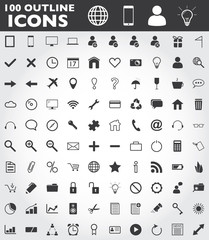 100 outline web icons vector EPS10