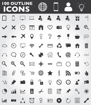 100 outline web icons vector EPS10