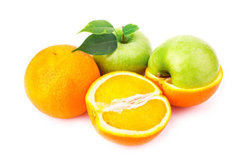 Fresh juicy oranges and apples