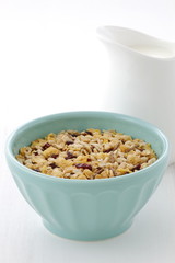 Delicious and healthy muesli with fresh milk