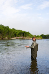 Fototapeta premium Fisherman catches of salmon