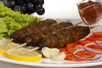 Grilled Lamb Skewers with Vegetables and Sauce