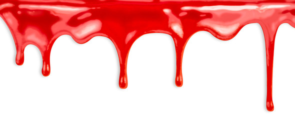 liquid red paint dripping on white background - obrazy, fototapety, plakaty