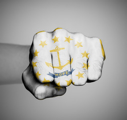 United states, fist with the flag of Rhode Island