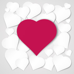 Paper heart banner with drop shadows on white background.