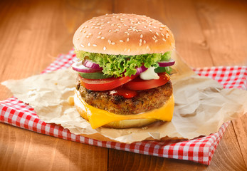 Hamburger and french fries