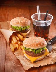 Hamburger and fries