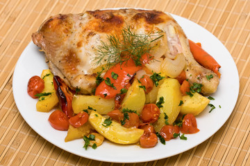 Fried chicken legs with vegetables