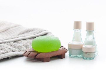 Spa Package with aloe vera soap, towel and lotion bottles