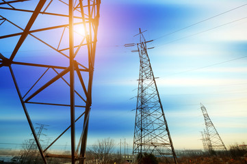 High-voltage tower sky background