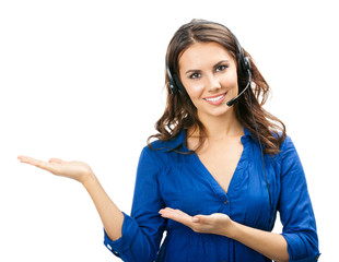 Support phone operator showing, on white