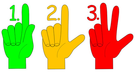 eins-zwei-drei Gestik mit Fingern