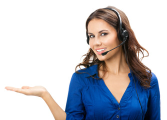 Support phone operator showing, on white
