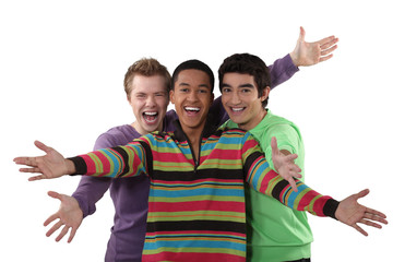 Three friends cheering.