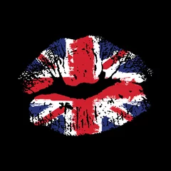 Fotobehang Great Britain flag lipstick on grunge lips © w1ndkh