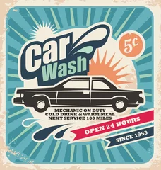 Stickers pour porte Poster vintage Affiche de lavage de voiture rétro