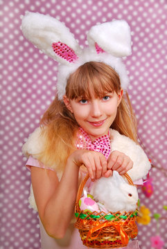 easter bunny girl with basket