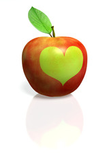 Red Apple with green heart