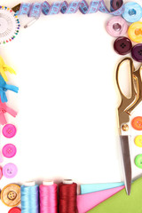 Sewing accessories and fabric close-up