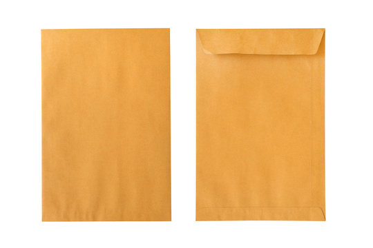 Brown envelope front and back isolated on white background