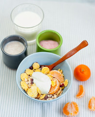 cornflakes with milk and orange