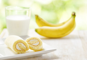 Glass of milk and fresh cake