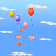 Fototapeta na wymiar Flying balloons with hearts
