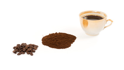 Cup of coffee with coffee beans
