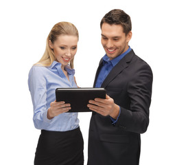 man and woman with tablet pc