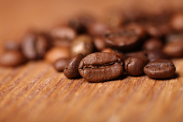 Macro photo of coffee beans, low depth of focus