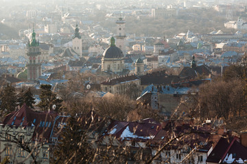 Lviv in sunny haze