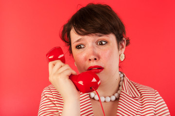 Woman with sad phone call