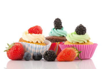 Strawberry cupcakes with fresh fruit