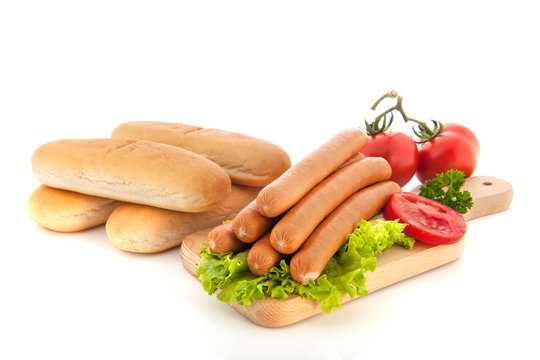 Sausages and bread rolls for hot dogs